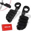 Benlari Highway Pegs P-Clamp, A3 Steel Motorcycle Foot Pegs Fit For 1.25'' Crash Bars Foot Pedal Bracket Clamp Compatible With Harley Touring Electra Road King Road Glide Style3(Black)