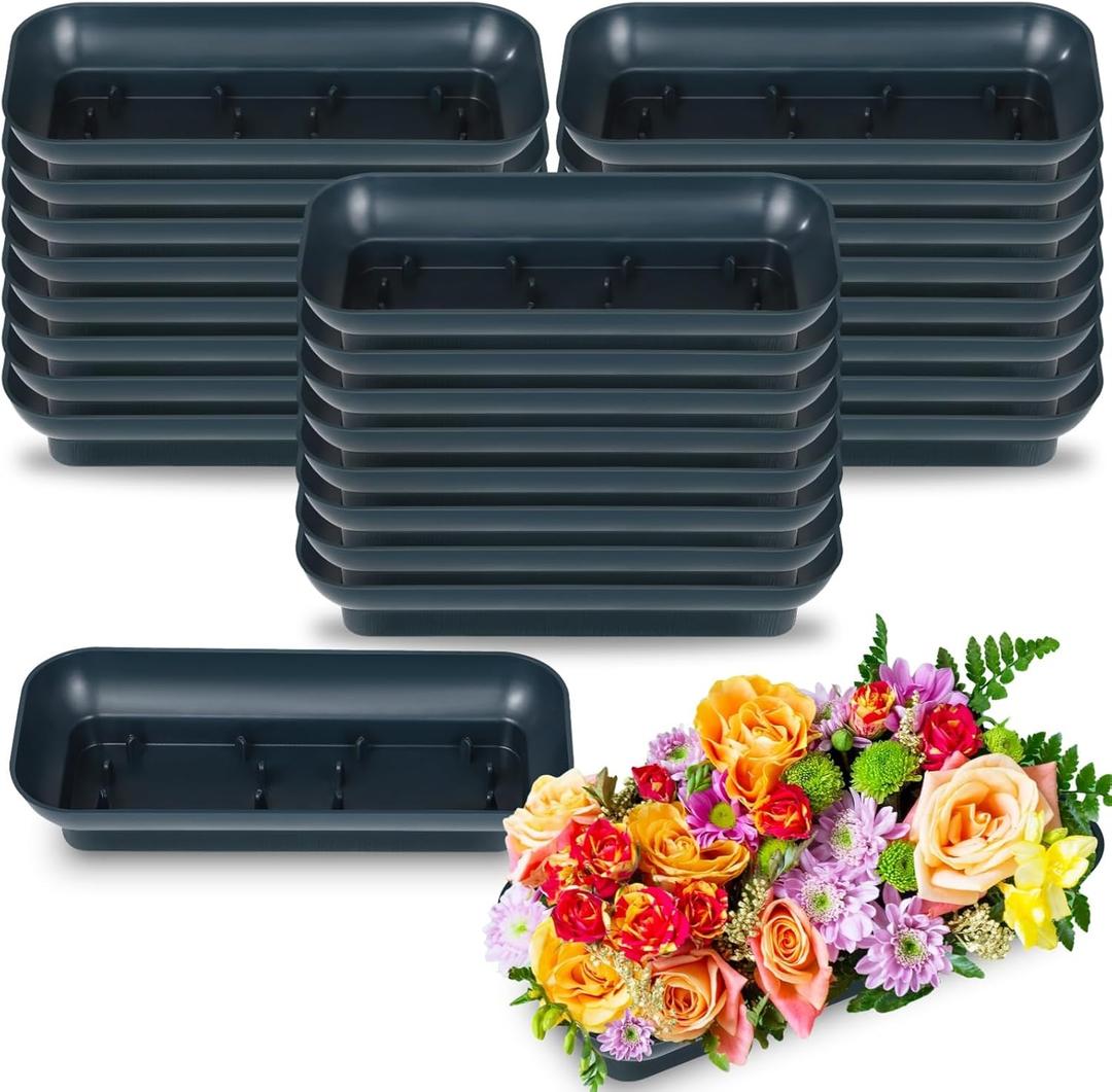 24 Pack Floral Arrangement Bowls, Large Size 10.5 x 4.6 Inches Square Floral Bowls, Fresh Artificial Flower Arrangement Base, Plastic Flower Centerpiece Container DIY Supplies for Wedding Party
