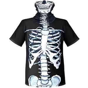 2 Pieces Skeleton Shirt Skeleton Rib Cage T-Shirt Skull Face Bandana Neck Gaiter Halloween Costume Shirt for Man (Large, Black)