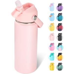 18oz Insulated Stainless Steel Water Bottle, Wide Mouth Double Wall Vacuum, Silicone Straw, Sweat & Leak Proof, BPA Free Insulated Water Flask for Travel, Keep Cold 24h Hot 12h, Coral Pink