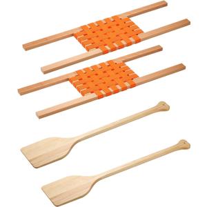 2Pcs 34 Wood Canoe Seat with 2Pcs 32 Paddles, Replacement Canoe Hardware Accessories