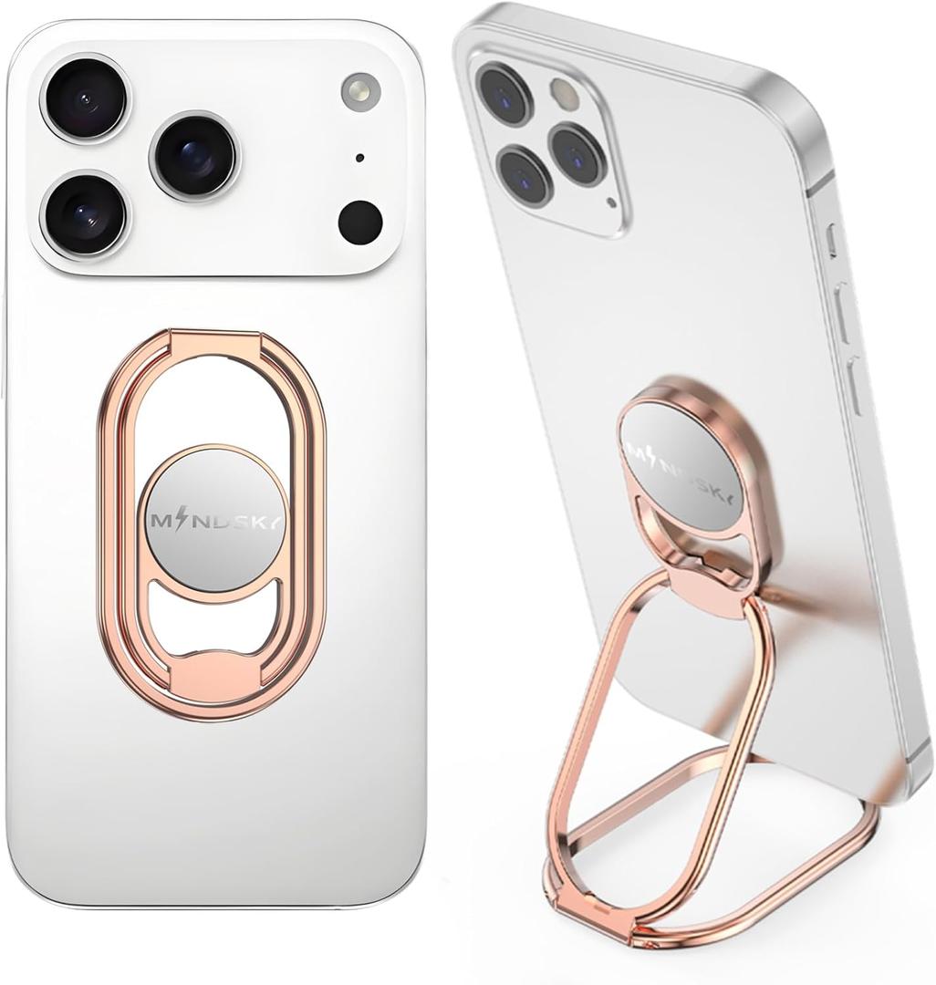 Phone Ring Holder Finger Kickstand 360Rotation Cellphone Back Grip Foldable Cell Phone Stand for Desk Compatible with iPhone iPad Smartphones Tablets (Hollow Rosegold)