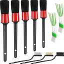 10pcs Auto Car Detailing Brush Set Car Interior Cleaning Kit Includes 5 Boar Hair Detail Brush,3 Wire Brush, 2 Air Vent Brush for Cleaning Car Interior Exterior, Dashboard Engines Leather Wheel (Red)