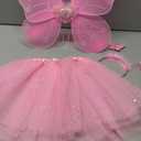 Butterfly Fairy Costume for Girls Kids Princess Cosplay Costume Set with Wings, Tutu Skirt, Wand for Girls 3-8 Years Pink