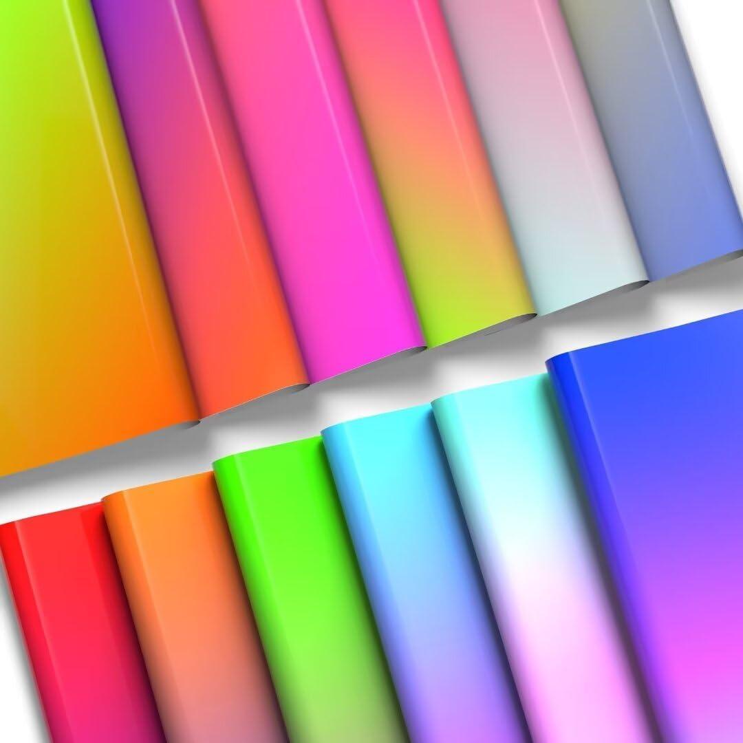 KASYU Smart Matless Transfer Sheets-12 Sheets 12" x 11.8" Gradient Pattern Sublimation Transfer Paper for Cricut EasyPress, Silhouette Cameo, DIY T-Shirts Mugs Tote Bags Pillowcase