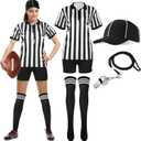 SATINIOR 6 Pcs Women Referee Costume Black and White Stripe Ref Shirt Jersey Shorts Referee Hat for Halloween Party Cosplay (XX-Large)