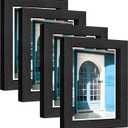 eletecpro 5x7 Floating Picture Frames Set of 4, Real Double Glass Picture Frames for Wall Mount, Vertical or Horizontal Display Multi-Size Photos and Artworks up to 5x7 Inches, Home Decor, Black