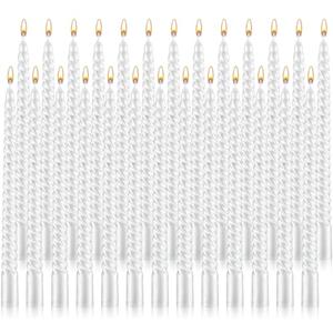 MTLEE 12 Pieces 10 Inch Metallic Taper Candles Spiral Candle Dripless Long Candle Sticks 8 Hrs Clean Burning Unscented Tapered Candles Glossy Metal Like Candlesticks for Wedding Dinn (Pearl White)