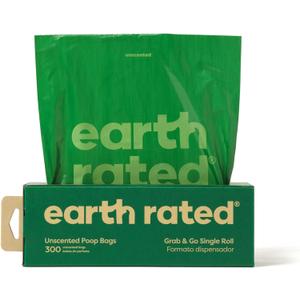 Earth Rated Dog Poop Bags, Thick Grab and Go Single Roll, Ideal for Backyard Pickups, Unscented, 300 Count