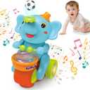 Baby Elephant Musical Crawling Toy with Lights, Sounds, Blowing Ball, Infant Sensory Toys, Birthday Gifts for Kids Boy Girl 3 4 5 6 7 8 Years (Blue)