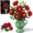 PLAXSOON Flowers Building Set, Dahlia Flower Bouquet Gift for Mothers Day Botanical Collection Building Block for Women Her Adult, 1482 PCS Gothic Plant Bonsai Kit Decor for Mom Wife Couple Girls 12+