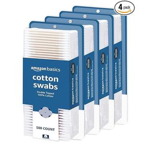 Amazon Basics Double-Tipped Cotton Swabs for Personal Hygiene and Baby Care, 2000 Count, 4-Pack of 500 Count