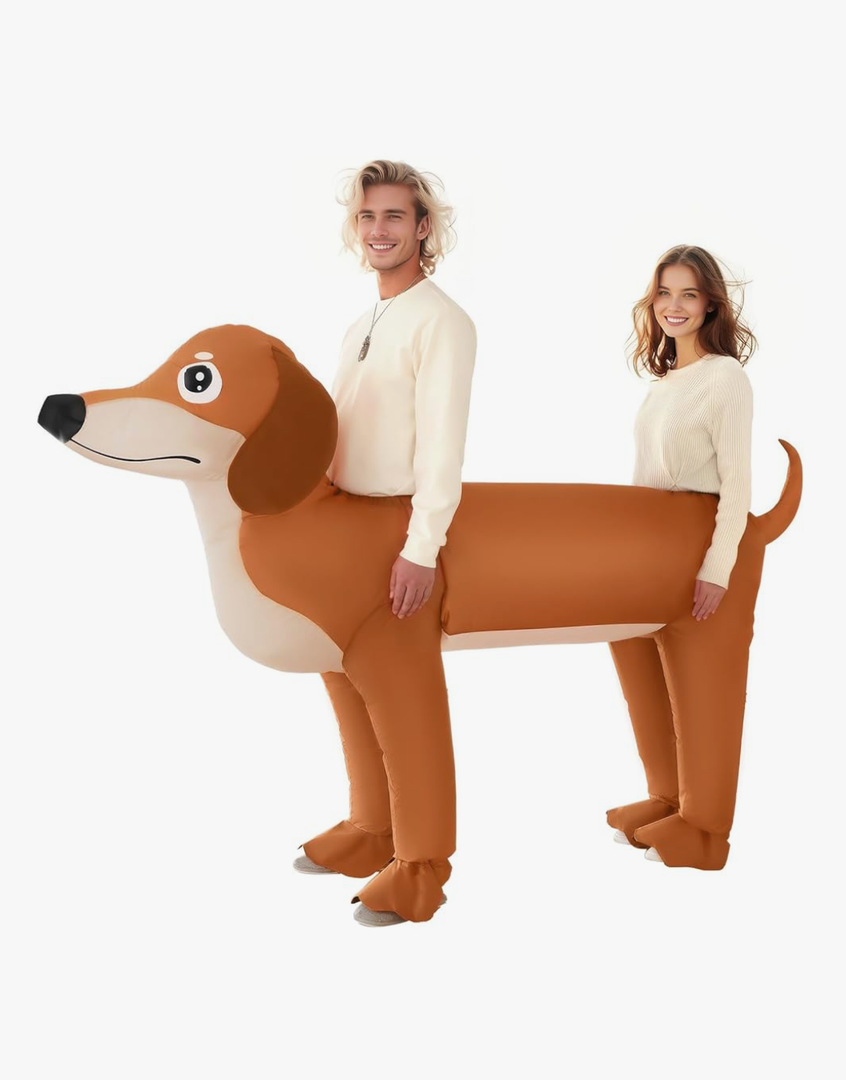 Couple Inflatable Dachshund Costume for Adult Halloween Blow Up Costumes 2 People Funny Dog Costumes for Men Women Cosplay
