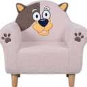 AFBKSS&BB Kid's Sofa with Embroidered Animal Motifs and Legs,Toddler Armchair with Wooden Base,Single Children's Chair for Boys and Girls. (Beige)