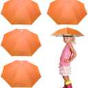 4 Pack Umbrella Hats, 20.5" Hands-Free Head Umbrealla Hats for Kids, Folding Waterproof Umbrella Cap With Head Strap for Outdoor Party Fishing Sun Rain Beach Golf Hiking (Orange)