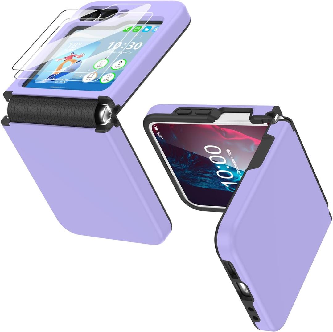 Compatible with Galaxy Z Flip 6 Case with Hinge Protection & 2 Screen Protector for Samsung Flip 6 Case with Flexible Hinge Protector, Slim Full Protective Phone Cover for Z Flip 6 5G (Violet)