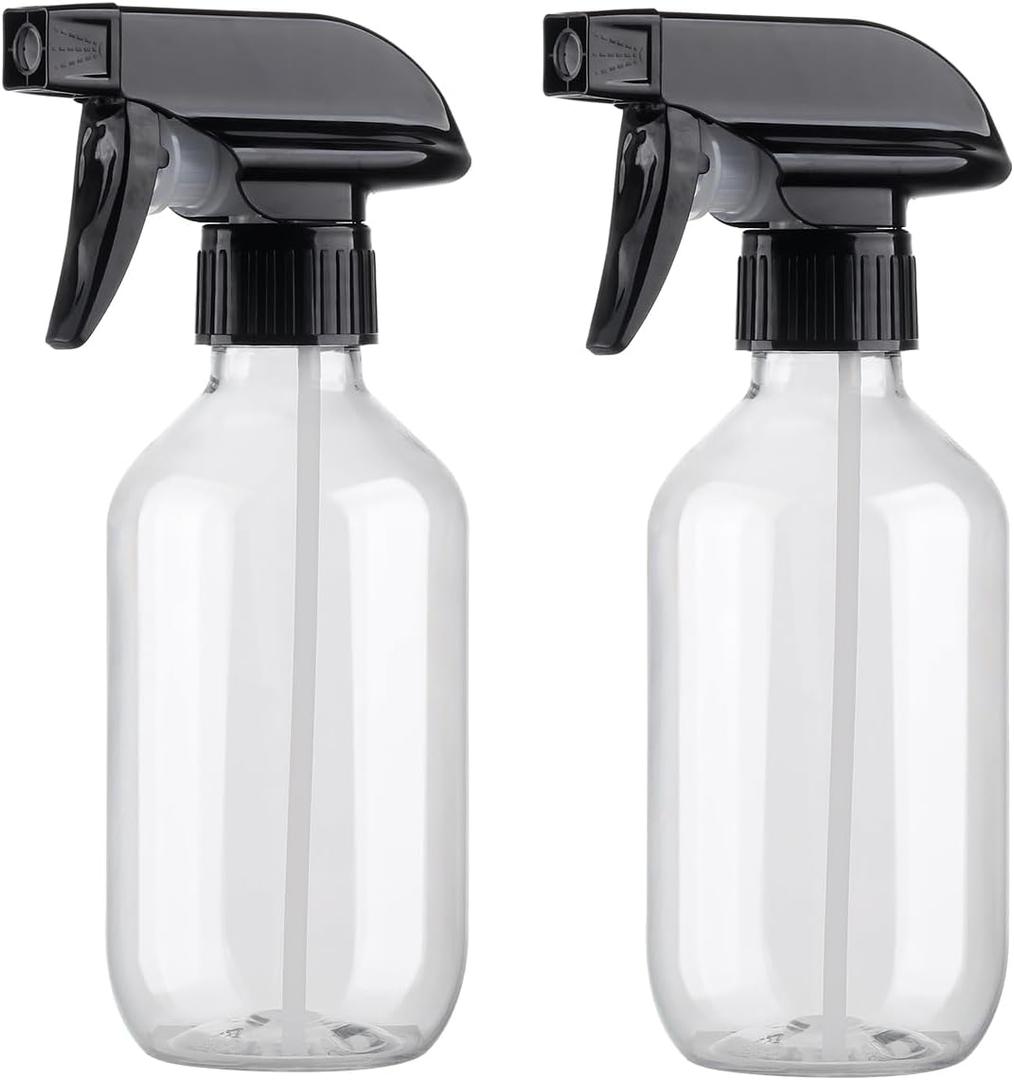 Plastic Spray Bottles Clear and Brown Refillable Container Empty Spray Bottle 10oz/300ml Adjustable Head Sprayer and Stream for Cleaning Products, Plants, Pet, Hair