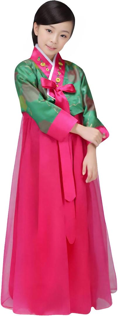 Korean Girls Kids Children Hanbok Costume Dress Outfit Set (4-5Years( 110cm), Green)