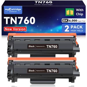 TN760 Toner 2 Pack Compatible Toner for Brother TN-730/TN-760 TN760 TN730 Work with Brother MFC-L2710DW MFC-L2750DW HL-L2395DW HL-L2370DW DCP-L2550DW HL-L2390DW Printer, TN-760/TN-730