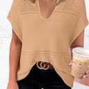 Dokotoo Womens Tops 2026 Summer Spring Casual V Neck Short Sleeve Sweater Crochet Tops Casual Dressy Blouses (Beige, XL)