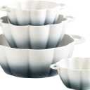 4 Piece Mixing Bowls Set, Cute Pumpkin Nesting Bowls for Kitchen, Ceramic Serving Bowls for Prepping, Pasta, Dessert, Salad, Soup, etc - Kitchen Cooking and Baking Supplies (White and Blue)