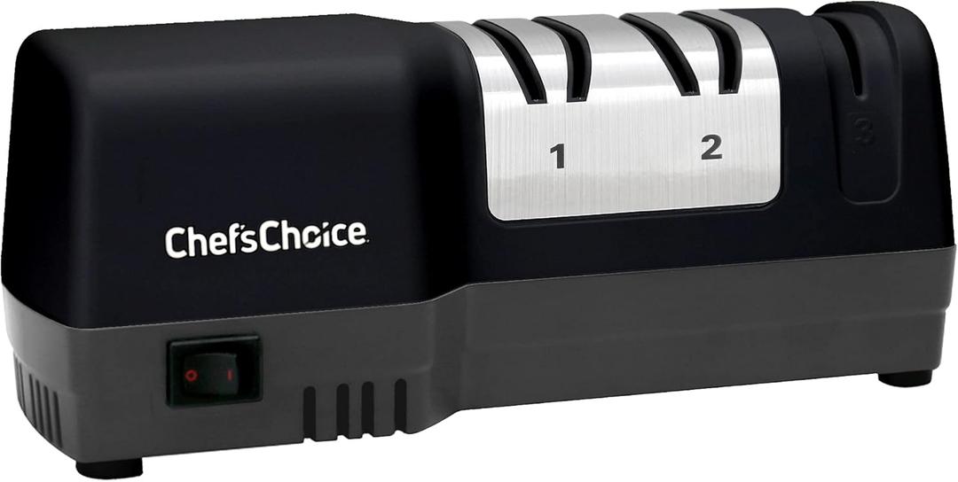 Chef’sChoice 250 Hybrid Knife Sharpeners uses Diamond Abrasives and Combines Electric and Manual Sharpening for 20-Degree Straight and Serrated Knives, 3-Stage, Black