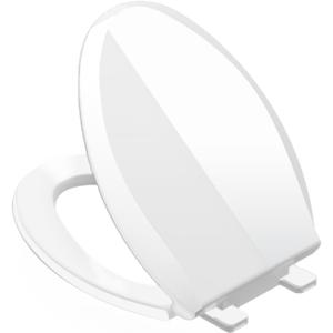 Toilet Seat Elongated Toilet Seat 18.5inch, Soft Close Toilet Seat Easy Clean, Oval V-Shaped Toilet Lid for Home Use, White PP Material, 2 Year Support