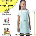 Kids Aprons for Cooking Waterdrop Resistant Aprons for Girl & Boy Toddler Apron for Painting, Gardening, Baking, Smock (Plaid Water Green, Medium (6-10 years)