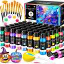 64 PCS Metallic Acrylic Paint Set with 12 Brushes, 2 Knives & Palette, 48 Colors (2oz/60ml) Art Craft Paint for Adults Kids Artists Beginners, Halloween Pumpkin Canvas Ceramic Rock Painting Kit