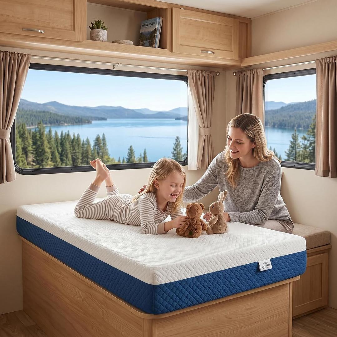 6 Inch RV Bunk Mattress, 34" x 75" RV Mattress Gel Memory Foam, High Density Certified Camper Bunk Mattress for Travel Camper Trailer/Truck/RV, Medium Firm &Removable Cover
