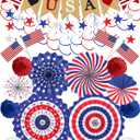 30 Pcs Patriotic Decorations for Veterans Day, 4th of July Decor LOVE USA Banner American Flag, Red White Blue Paper Fans Pompoms Labor Memorial Day Decor for Indoor Outdoor Outside