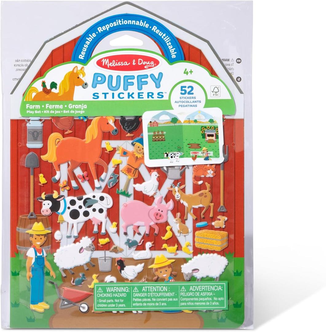 Melissa & Doug Puffy Sticker Play Set On The Farm, 52 Reusable Stickers with 2 Fold-Out Scenes, Restickable Animal Arts and Crafts Activity Book for Kids Ages 4+ - FSC Certified