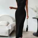 BTFBM Women Ruched Bodycon Maxi Dresses Summer Casual Sleeveless Lightweight Slit Elegant Cocktail Wedding Guest Dress (Black, M)