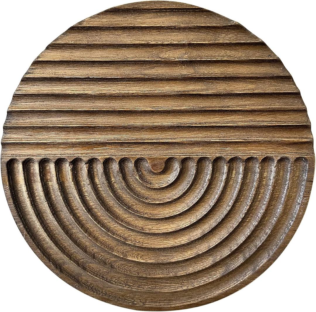 Musanpou Hand-carved Wood Wall Decor featuring Artistic Round Design for Farmhouse and Country-style Interiors | Wall Art Decoration | 11.8 inches x 11.8 inches (brown)