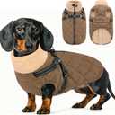 Queenmore Dog Coat, Dog Coats for Small Dogs, Doggy Winter Jacket with Zipper On Back, Waterproof Pet Jacket with Harness Built in, Pet Puffer Coat for Bichon, Schnauzer, Yorkie, Brown S