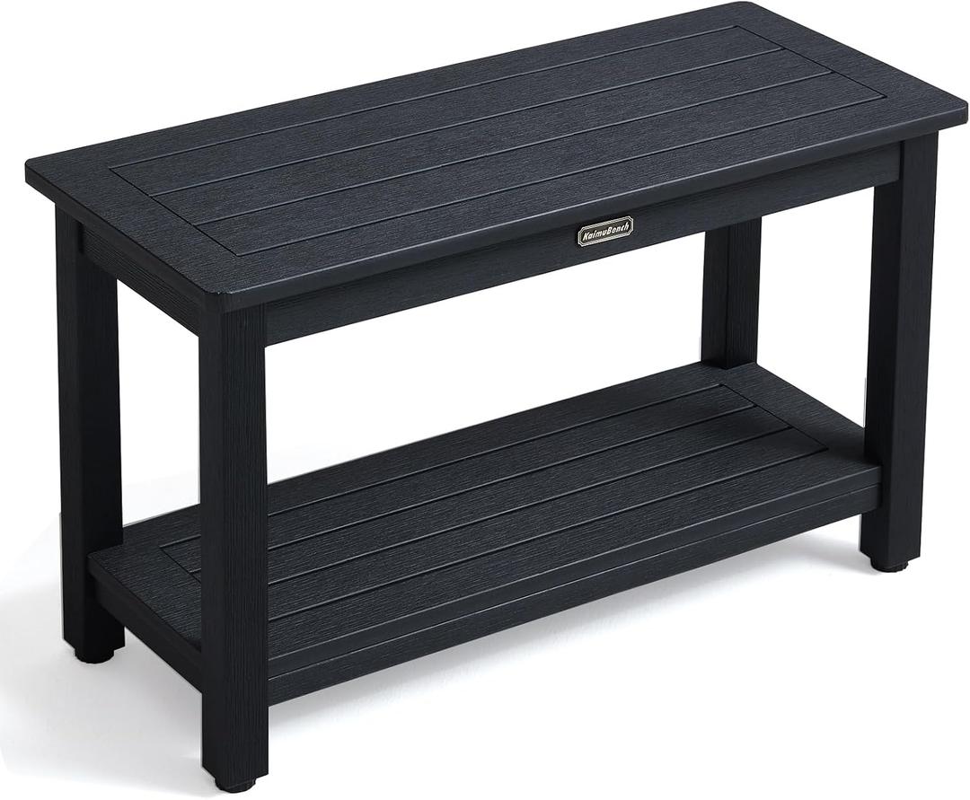 KaimuBench 30'' Waterproof Shower Stool, Poly Lumber Shower Bench Seat for Shaving Legs, HDPS Plastic Bath Chair Seat, Non-Slip & No Maintenance, Black, Weight Capacity 700LBS (30 x 13 Inches), XL Size