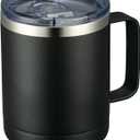 MEWAY 12oz Coffee Mug With Handle and Sliding Lid,Stainless Steel Travel Tumbler Cup with Handle,Double Wall Vacuum Insulated Camping Cup for Hot & Cold Drinks Tea (Black,Set of 1