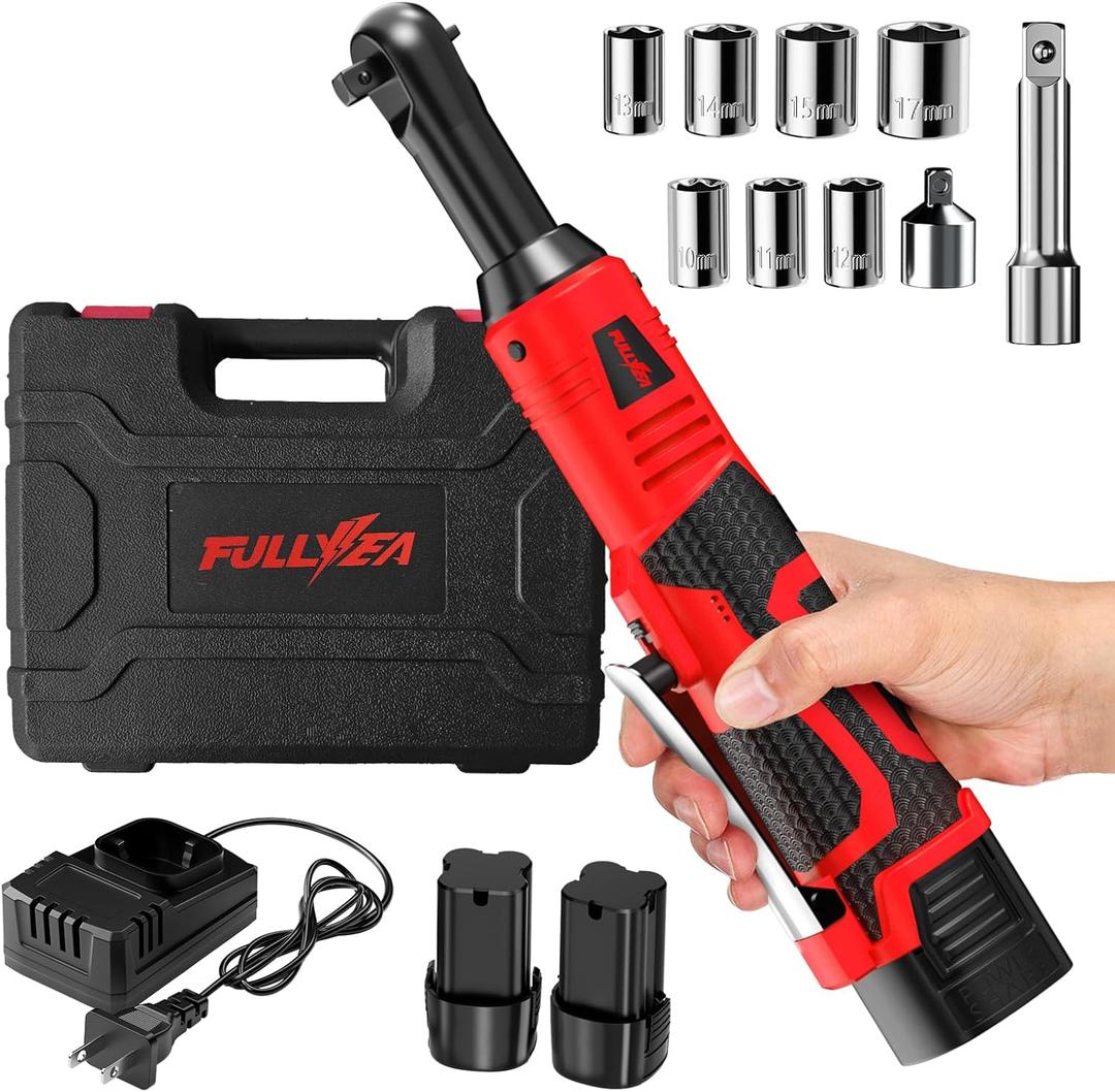 Cordless Electric Ratchet Wrench Set, 40 Ft-lbs, 550 RPM Power Ratchet,16.8V electric ratchet 3/8" drive with Variable Speed, 1/4" Adapter, LED Light, 2 * 2.0Ah Batteries and Fast Charger