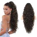 SEIKEA Ponytail Extension, 26" Lightweight Extra Fluffy Claw Clip Hair Extensions Long Wavy Curly Multi-layered Clip in Fake Pony Tails Natural Soft Synthetic Hairpiece Black Brown