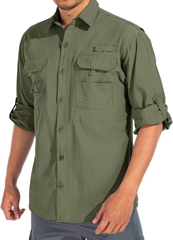 linlon Mens Safari Shirts Long Sleeve UV Protection Hiking Fishing UPF 50+ Quick Dry Cooling Camping Travel Shirts
, Medium