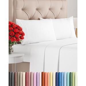 Full Size 4 Piece Sheet Set - Comfy Breathable & Cooling Sheets - Hotel Luxury Bed Sheets for Women & Men - Deep Pockets, Easy-Fit, Extra Soft and Wrinkle Free Sheets - White Oeko-Tex Bed Sheet Set