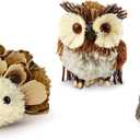 AuldHome Design Woodland Friends Figurines (Set of 3, Fox/Owl/Hedgehog); Forest Animals Decor for Fall, Christmas, Winter and Themed Decor or Parties