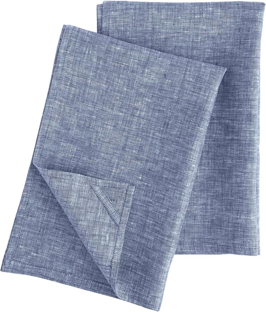 Solino Home Linen Kitchen Towels Set of 2 - Chambray Indigo 17 x 26 Inch - 100% Pure Linen Kitchen/Tea Towels - Machine Washable and Handcrafted from European Flax