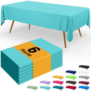 Smiry Disposable Table Cloth - 6 Pack, 54 x 108 Inch Waterproof Rectangle Tablecloths for Parties, Decorative Plastic Table Cover, Leakproof & Sturdy, Teal
