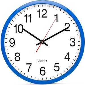Bernhard Products Blue Wall Clock, Silent Non Ticking - 16 Inch Extra Large Quality Quartz Battery Operated Round Easy to Read Home/Office/Business/Kitchen/Classroom/School Clocks