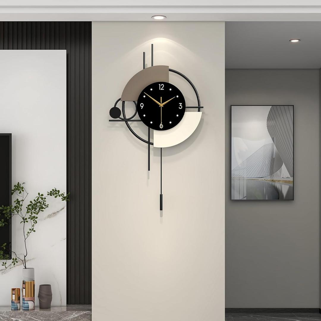 Large Modern Decorative Pendulum Wall Clock for Living Room Decor, 16*28in