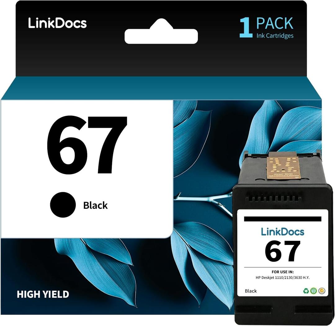 LinkDocs 67 Black Ink Cartridge Remanufactured Replacement for HP Ink 67 67XL (Black,1-Pack)