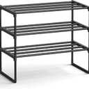 SONGMICS Shoe Rack, 3-Tier Shoe Organizer, Metal Storage Shelf, Upright or Upside Down, for 8-12 Pairs, Stackable, for Entryway, 11.8 x 26.8 x 21.7 Inches, Black ULSA203B01