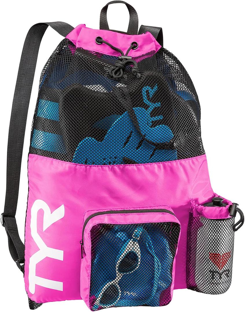 TYR Big Mesh Mummy Backpack For Wet Swimming, Gym, and Workout Gear, Pink