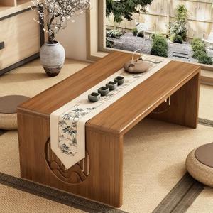 Japanese Floor Table, Bamboo Folding Coffee Table for Sitting on The Floor, No Assembly Small Low Tables for Dinning Tea Room, Zen Living Room(Brown, 80CM)